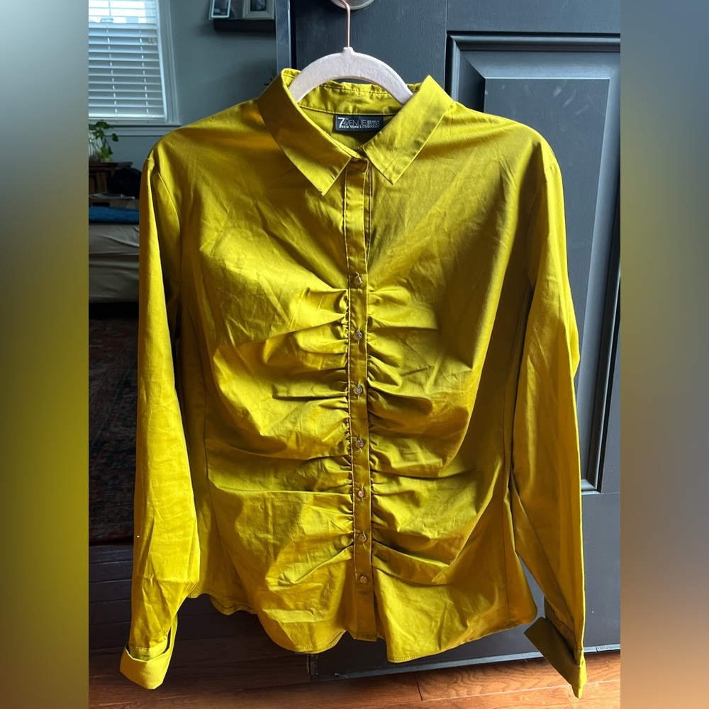 Z Avenue USA woman’s long sleeve button up in Chartreuse
